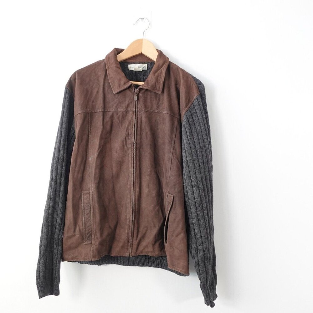 VINTAGE Banana Republic Jacket Mens Large Genuine Leather Wool Riding Full Zip